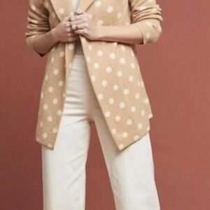 Field & Flower Anthropologie Polka Dot Hooded Cardigan Coat Tan Cream XS NWT